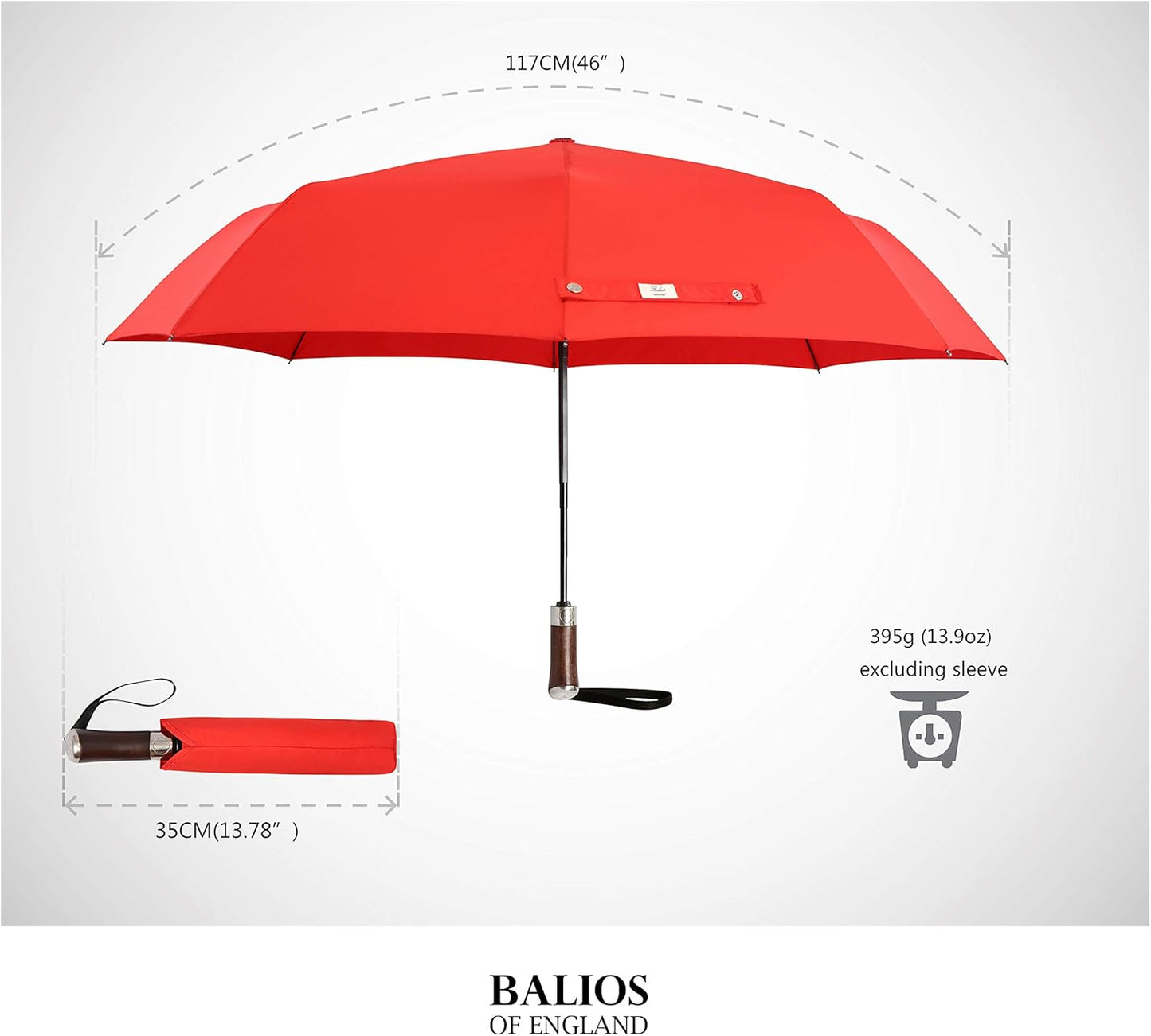 Balios (Designed in UK) Travel Umbrella Luxurious Golden Hardwood Handle Auto Open & Close Windproof Frame Single Canopy Automatic Folding Umbrella Men's & Ladies