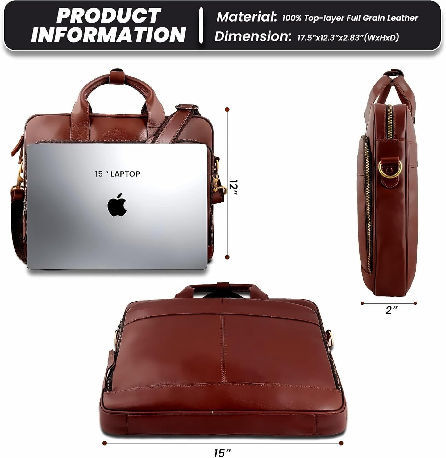 16" Leather Laptop Bag for Men and Women - Meeting Bag / Briefcase