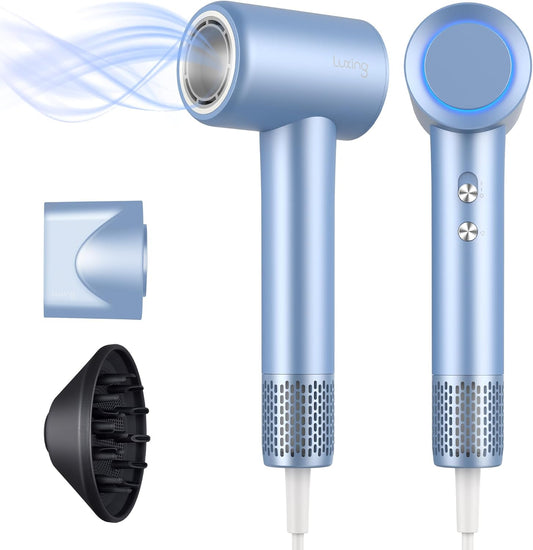 Hair Dryer, TurboLux 200 Million Negative Ionic 1500W High-Speed Blow Dryer for Fast Drying with Diffusers, Lightweight, Low-Noise Hair Dryer for Women with 110000 RPM Brushless Motor (Steel Blue)