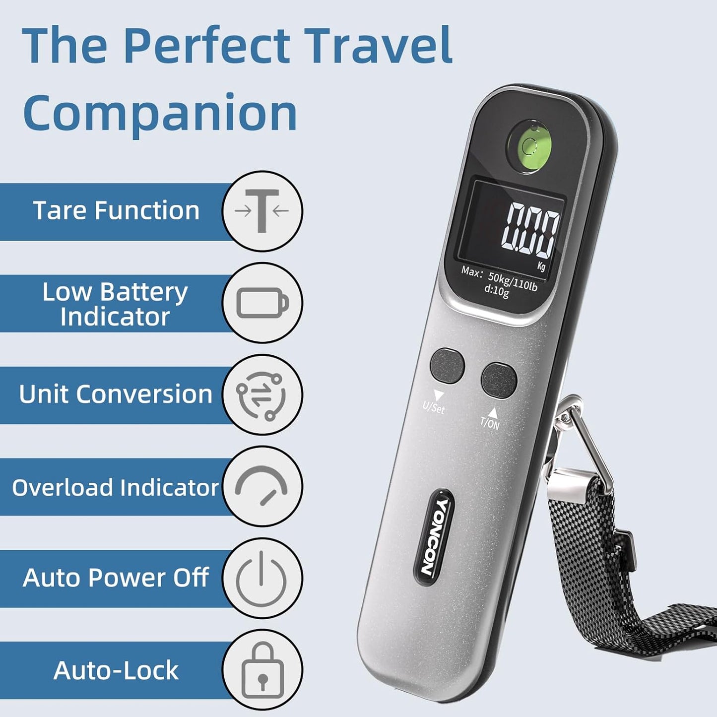 Digital Luggage Scale – 110lb Portable Suitcase Weight Scale with Backlit LCD, Tare Function, Travel Essentials for Airline Luggage, Backpacks, Outdoor Gear and Shipping Packages