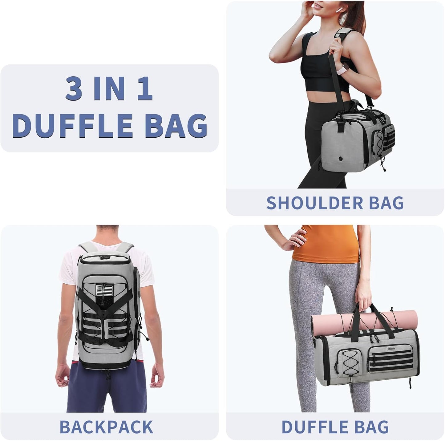 Bosstin Gym Bag for Men & Women,45L Travel Duffle Sports Duffel Bag Gym Weekender Overnight Backpack with Shoe Compartment (GREY CHECKERED)