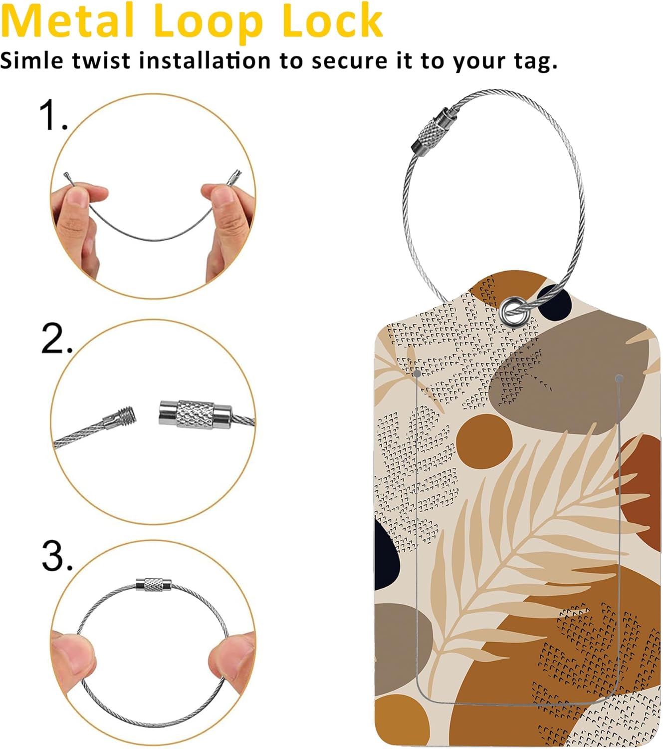 2 Pack Abstract Tropical Leaves Luggage Tags for Suitcases,Modern Boho Leather Baggage Suitcases Tag Name ID Label Privacy Cover Travel Bag Tags for Women Men Boys Girls