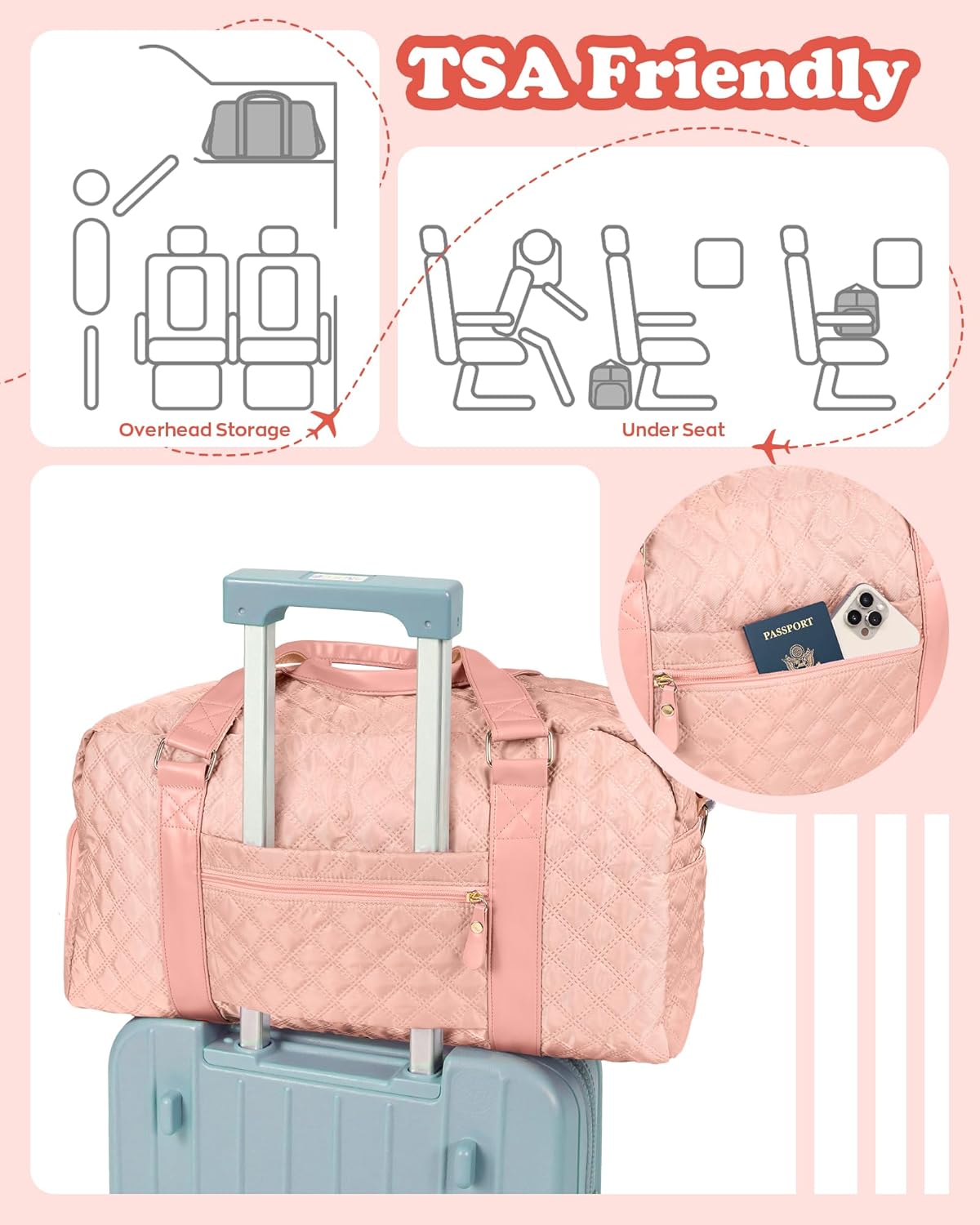 Initial Duffle Bag for Travel Women Girls Gift: Personalized Weekender bags, Dance Cheer bag Sports for Girl, Kid Gymnastics Bags, Birthday Gifts for Women Girls Kids Teens Mom Teacher