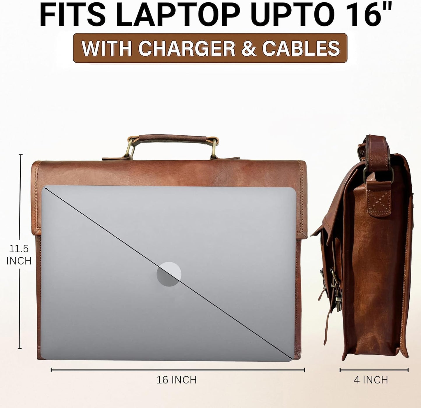 Leather Messenger Bag for Men - 16" Full Grain Leather Laptop Briefcase - Vintage Computer Satchel Travel Crossbody Bag for Office & Work