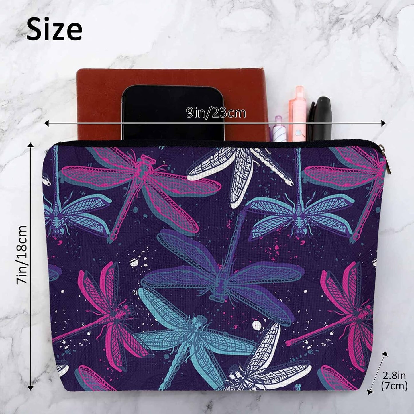 Dragonfly Makeup Bag For Women, Adorable Cosmetic Bag Makeup Bags, Colorful Dragonflies Nature Zipper Bag Travel Bags Toiletry Organizers Pouch Bags Washing Bags For Gym Bathroom