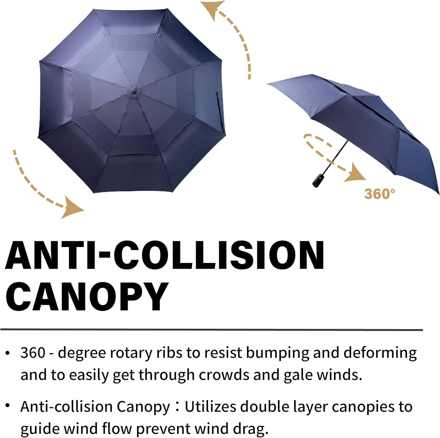 Stonehenge Large Travel Umbrella - Big 54 Inch Double Vented Canopy Folding Umbrella with Auto Open and Close Button (Gray)