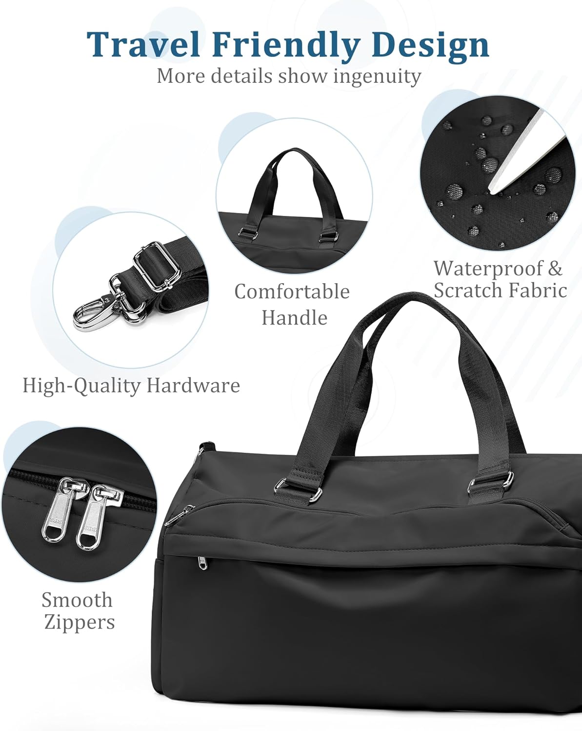 Gym Bag for Women with Shoe Compartment,Travel Duffel Bag for Men Sports Gym Tote Bags Carry on Overnight Weekender Bags Personal Item Travel Bag Swimming Yoga Workout Bag Black