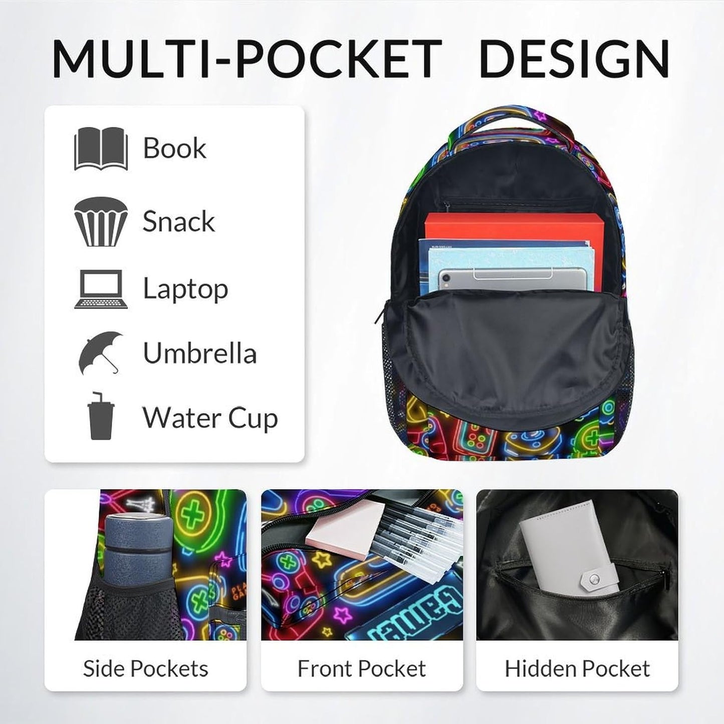 Backpacks for Boys - Cool Gamer Travel Backpack for Kids - 17 Inch Bookbag for Elementary Primary School - Back to School Supplies