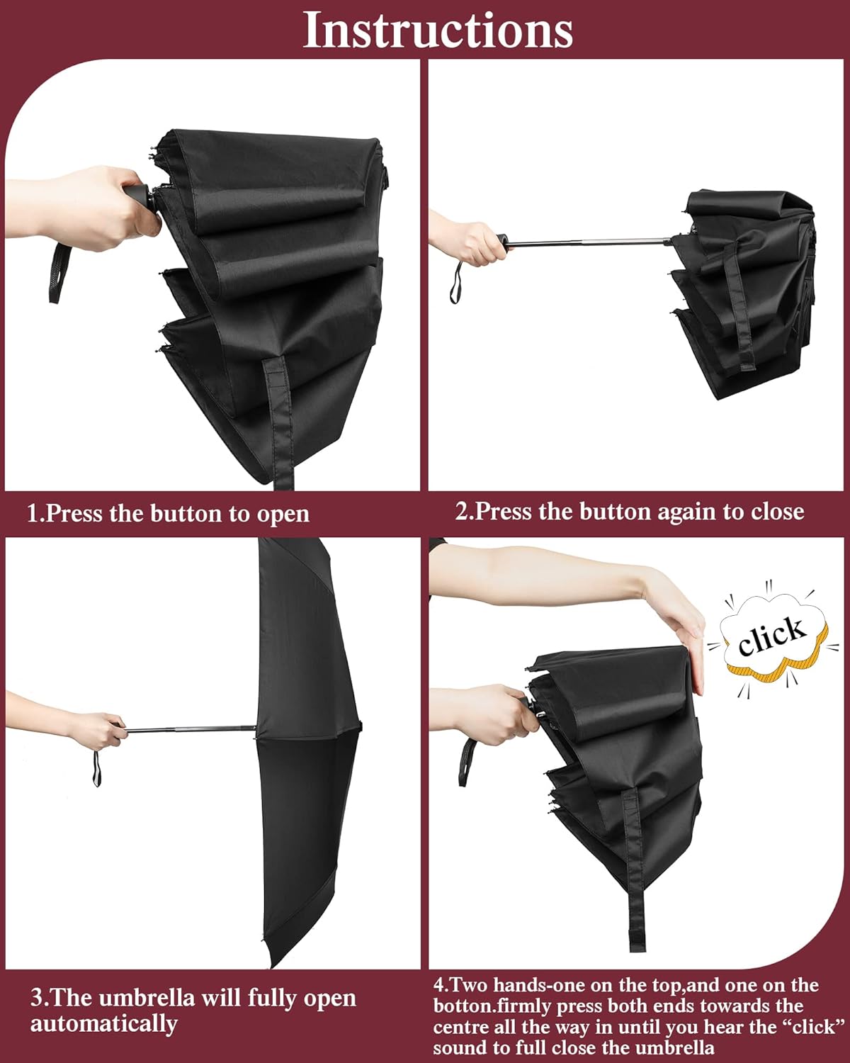 Reginary 6 Pack Umbrella Bulk Windproof Travel for Rain Automatic Open and Close Umbrella Collapsible Folding Rain Backpack Portable for Men Women