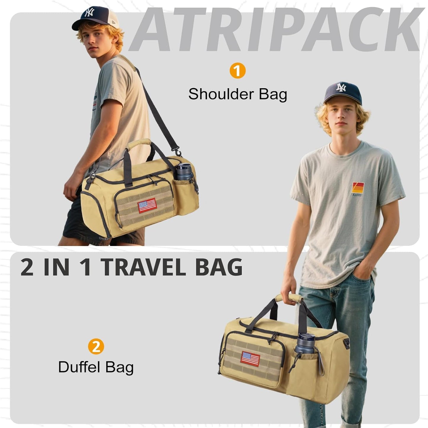 Tactical Gym Bag for Men, 40L Large Capacity Duffle Bags with Shoes Compartment, Sports Bag with wet compartment, Multi-functional Weekend Bags Suitable for Travel, Camping,hiking