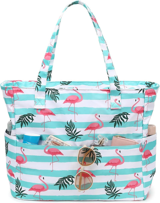 LEDAOU Beach Bag Waterproof Sandproof Women Tote Bag Pool Bag with Zipper for Gym Grocery Travel with Wet Pocket