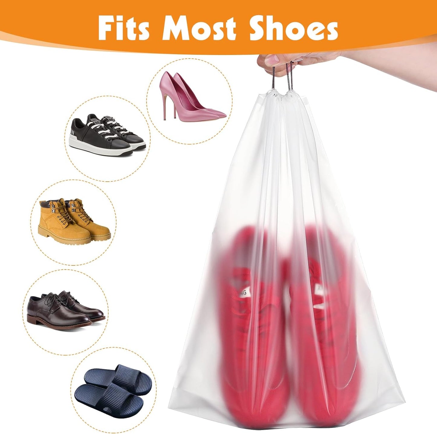 100 Pack Shoe Bags for Travel, 15.7" x 11.8" Large Clear Travel Shoe Bag Vacation Essentials Cruise Essentials Portable Drawstring Packing for Men & Women
