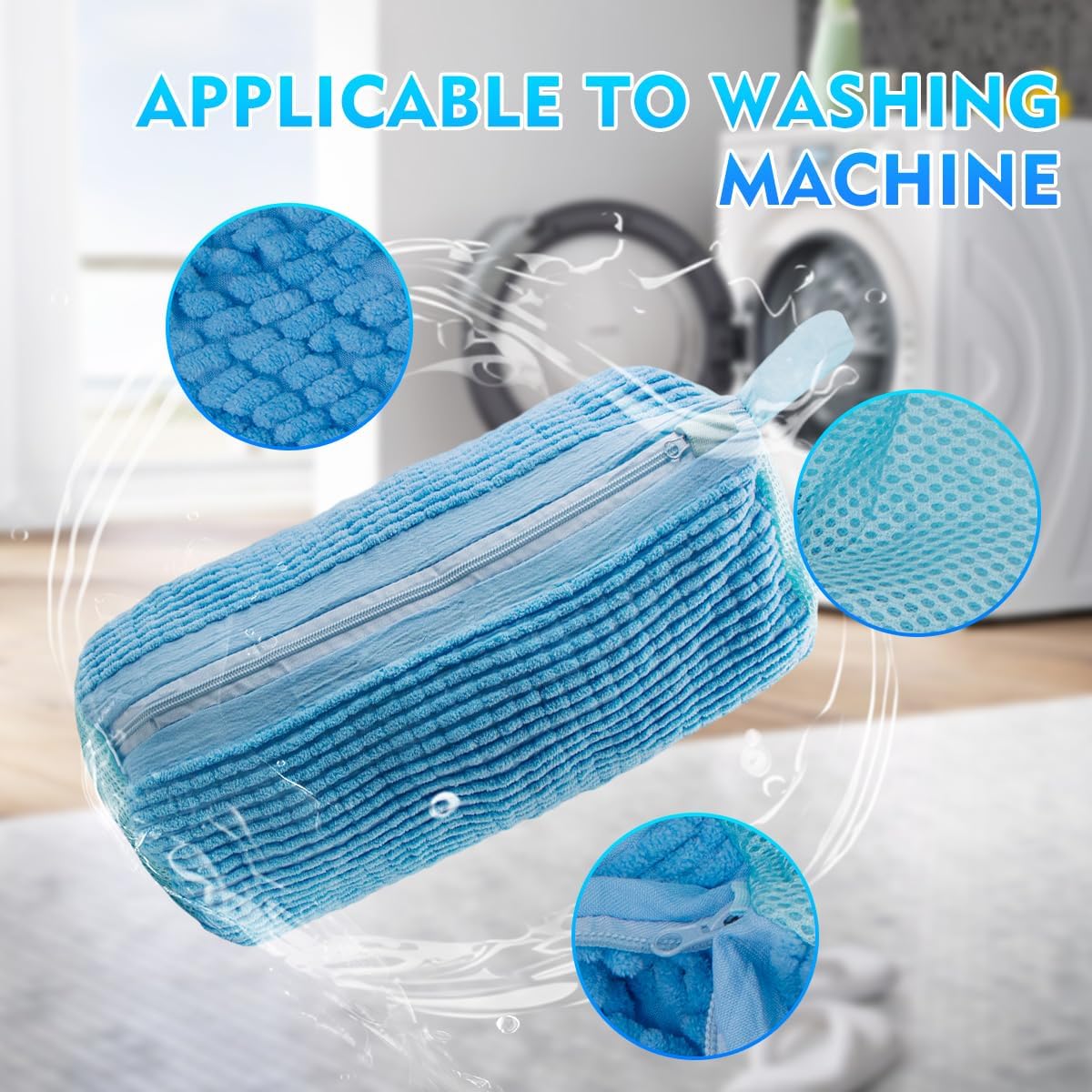 Reusable Shoe Washing Bag for Washing Machine - Simulate Hand Wash, Protect Shoes & Fit All Footwear - Large Capacity Laundry Bag for Sneakers, Flats & Kids Shoes 2 PCS (Blue)
