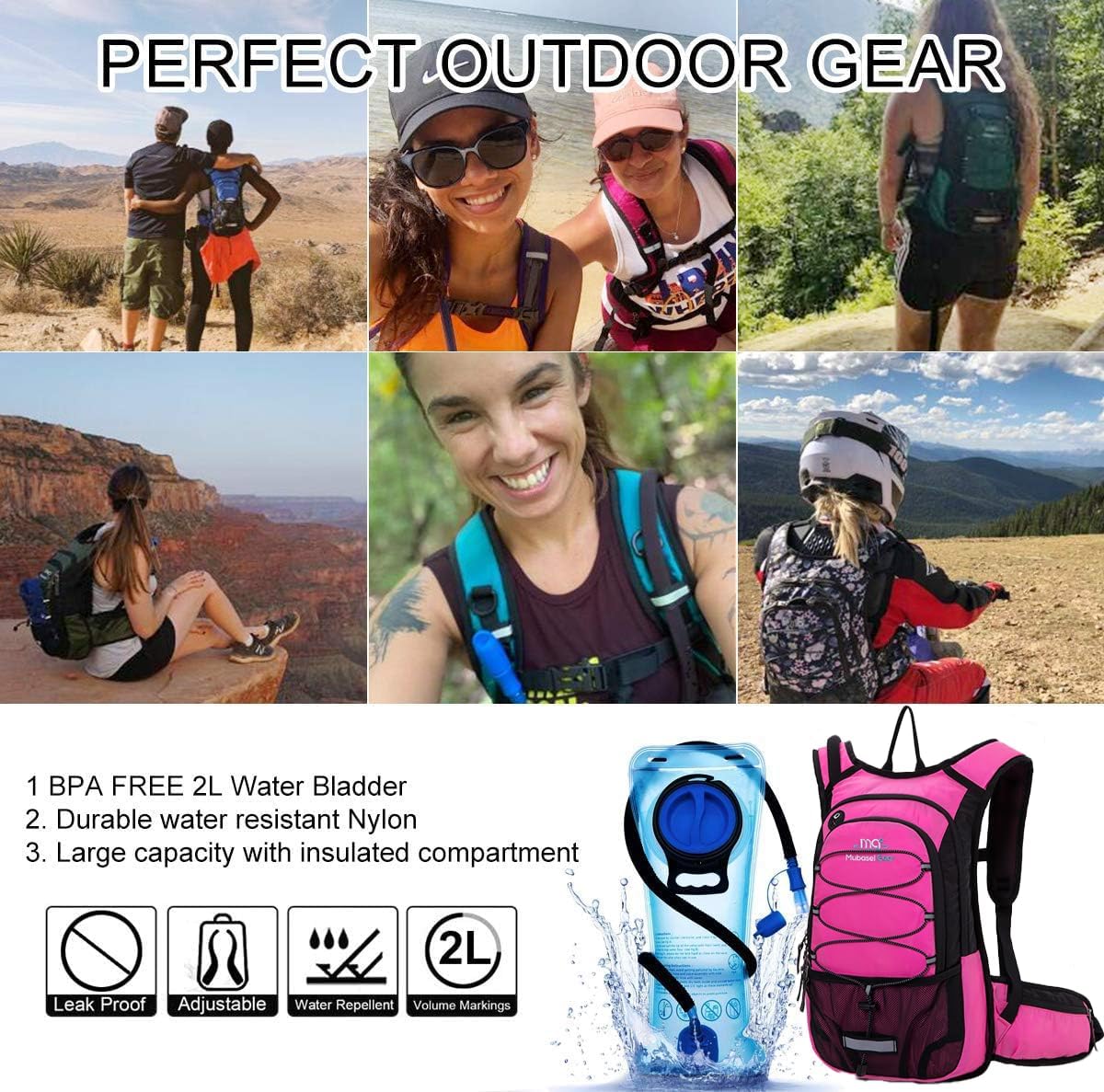 15L Insulated Hydration Backpack Pack with 2L Water Bladder Lightweight Hiking Backpack Bag for Women Men Daypack for Hiking Running Festival Camping Biking