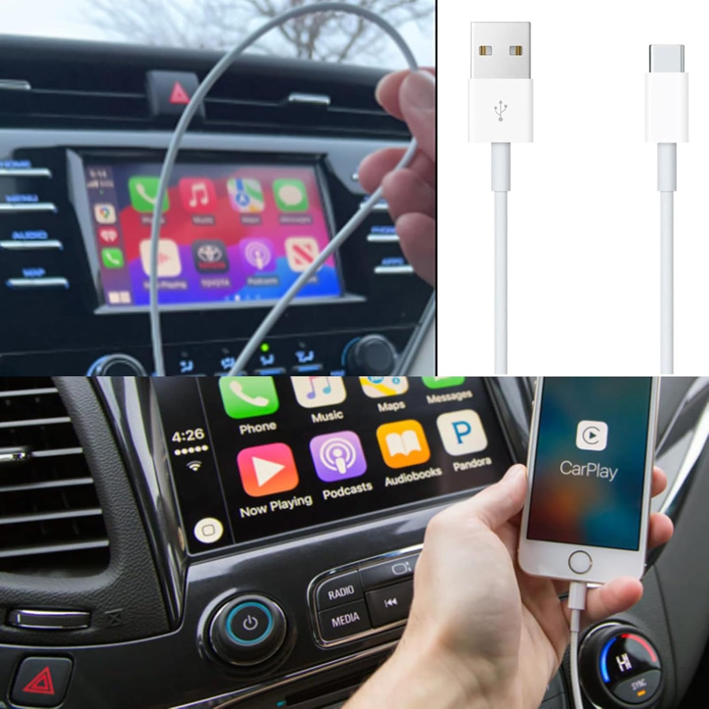 2 Pack Car Carplay Cable for iPhone 16e 17 Air 16 15 USB A to USB C Cable for iPhone 16 15 Pro Max 15 Plus USB C Cable,Samsung,LG, iPad Pro 12.9 iPad Air 5th Mini 6th Gen Charger Charging Cord