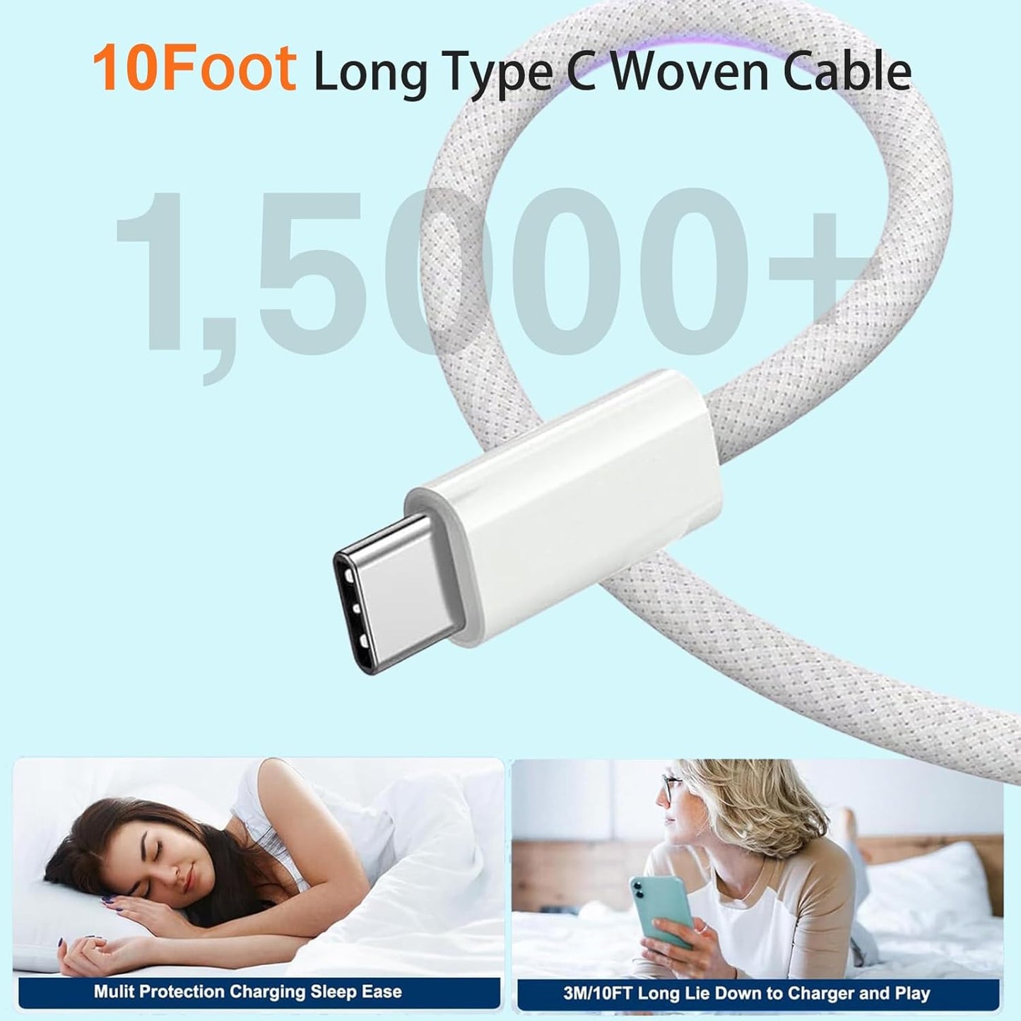 10FT iPhone 16 15 Charger Fast Charging,2Pack 20W Type C Chargers USB C Block 10Foot USB C to USB C Woven Cable, Apple i Phone 16 Charger for iPhone 16/16 Plus/16 Pro/16 Pro Max/iPhone 15 Pro Max/iPad