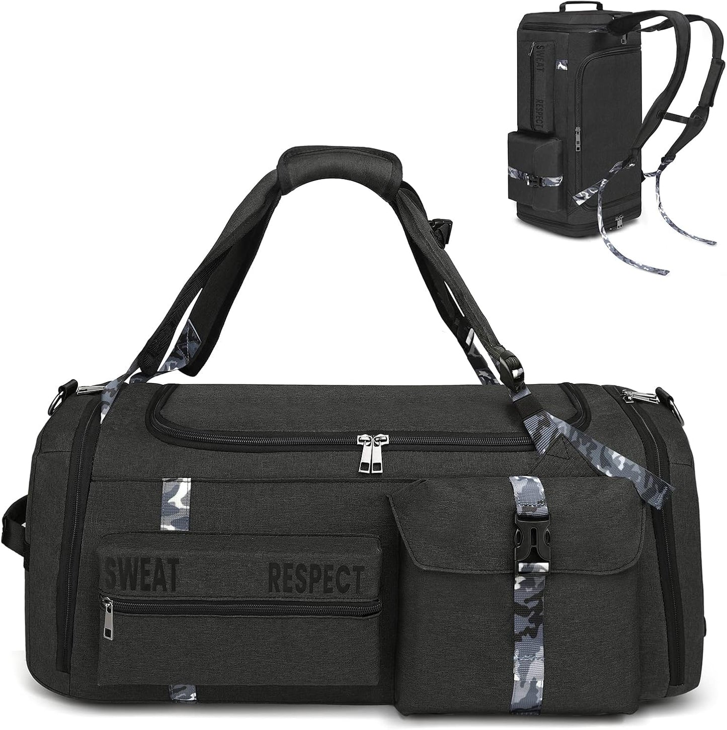 Gym Bags for Men Gym Duffle Bag Backpack 3-Way Sports Duffel Bags for Men with Shoe Compartment & Wet Pocket（Black）