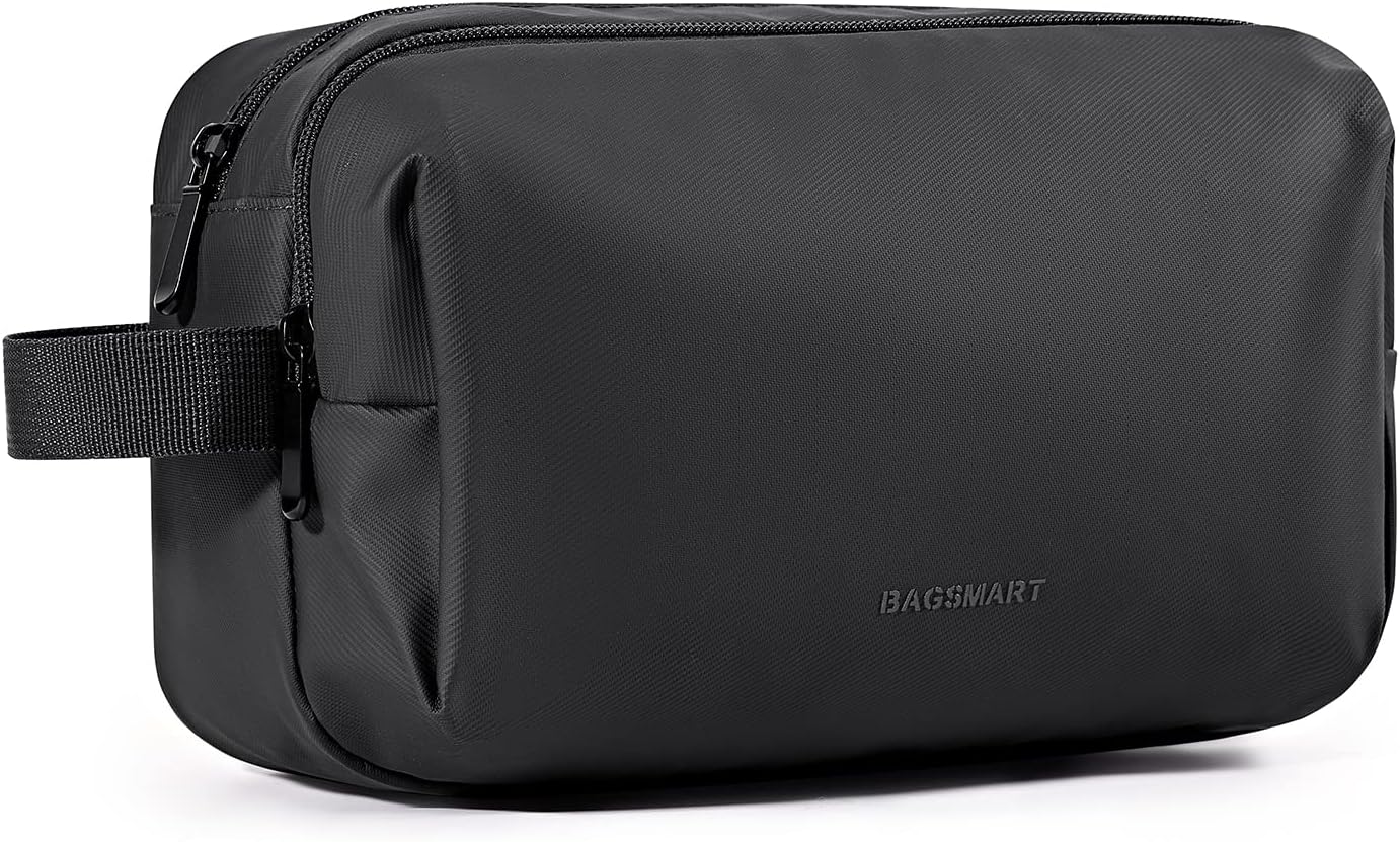 BAGSMART Toiletry Bag for Men, Travel Toiletry Organizer Dopp Kit Water-resistant Shaving Bag for Toiletries Accessories, Door Room Essentials,Black-basic