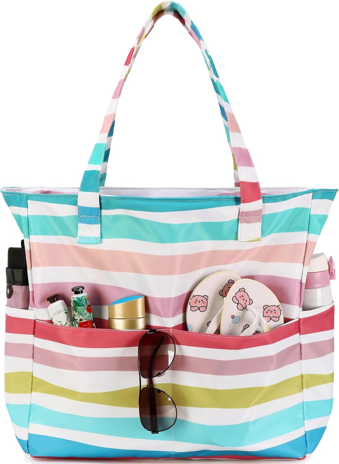 LEDAOU Beach Bag Waterproof Sandproof Women Tote Bag Pool Bag with Zipper for Gym Grocery Travel with Wet Pocket