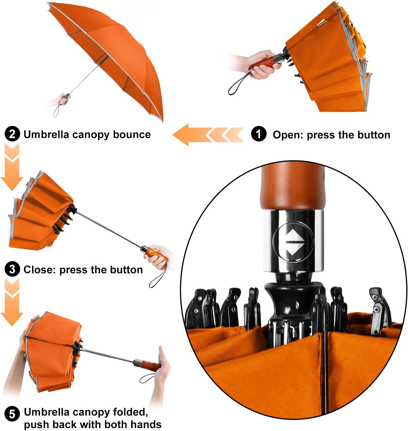 Lejorain Golf Large Inverted Umbrella - Black Big Windproof Heavy Duty Upside Down 46/50/54 Inch Compact Reverse Car Automatic Folding Reflective Umbrella