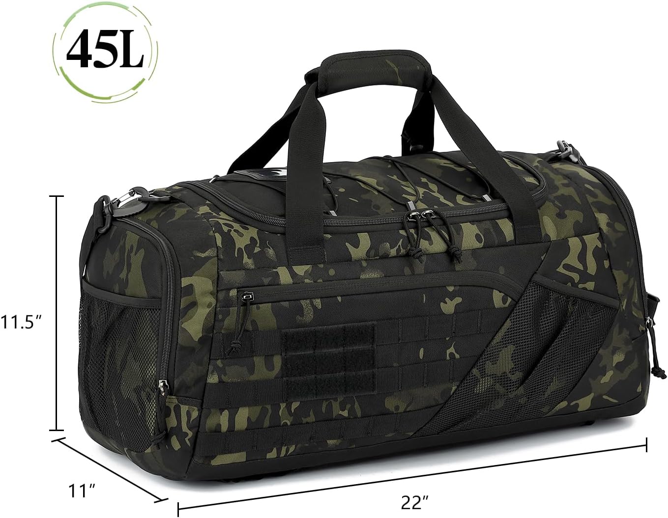 3-in-1 Tactical Gym & Travel Duffle Bag Backpack Men Multi-Functional 45L Military Sports Duffle Bag with Shoe Compartment & Wet Pocket for Workout Weekender Overnight Bag with Molle Webbing, Camo