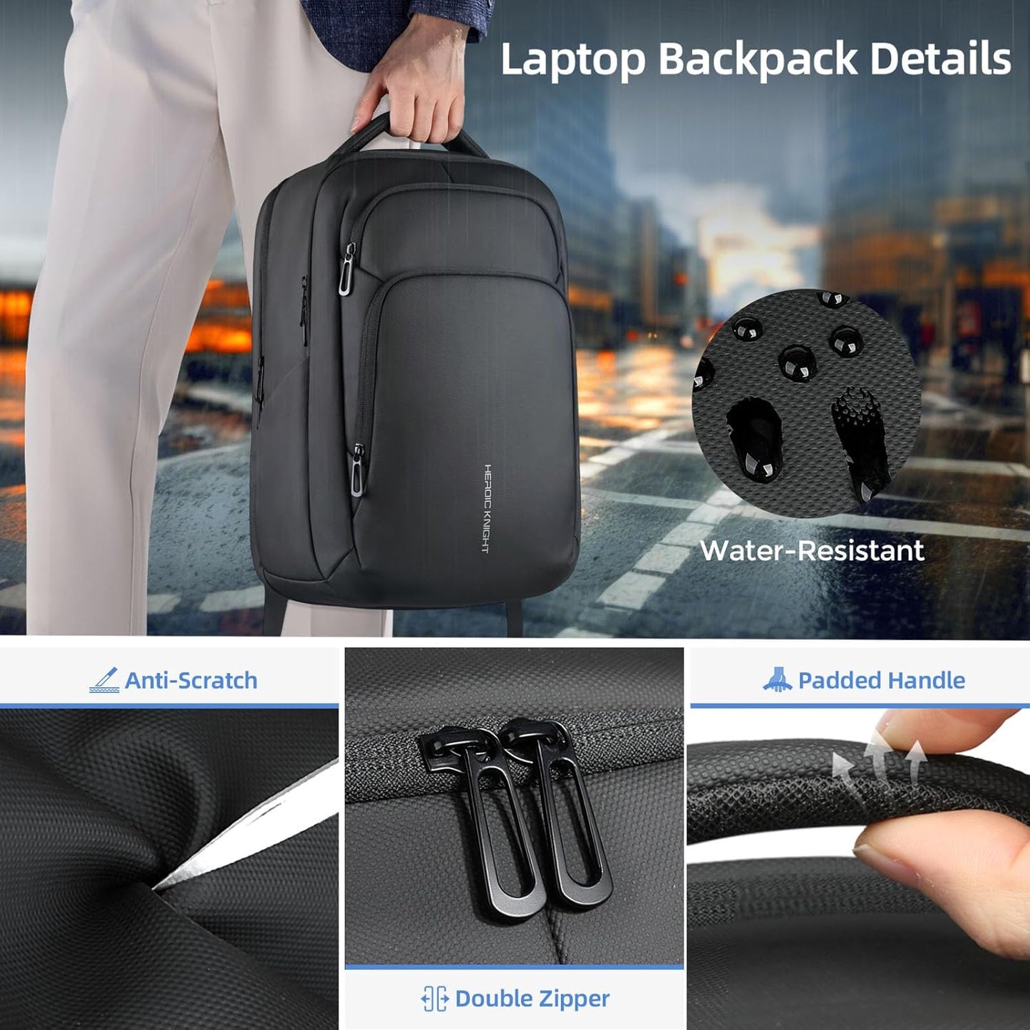 17.3 Inch Laptop Backpack for Travel Work Office College, 30L Water Resistant Casual Daypack, Lightweight Computer Backpack for Men Women, Business Laptop Bag with USB Charging Port - Black