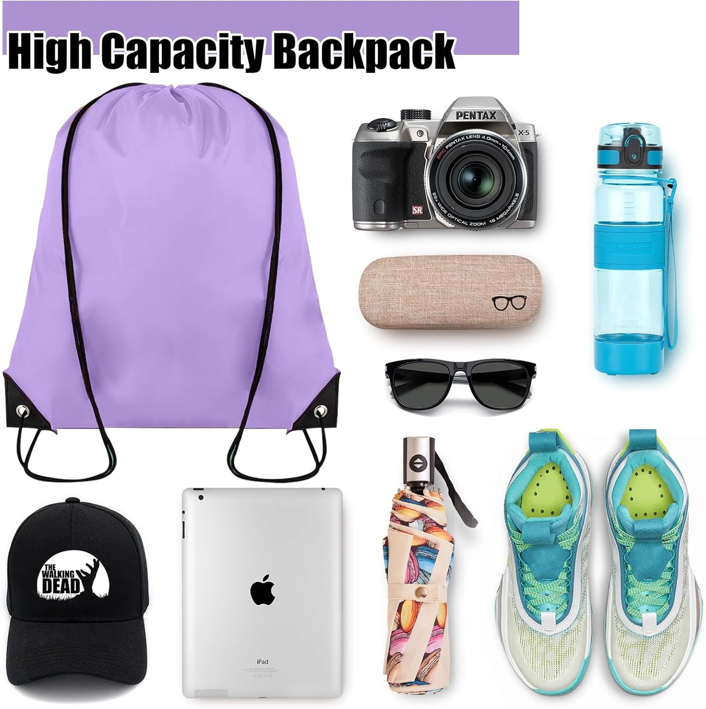 100 Pieces Drawstring Backpack Bulk Cinch Sackpack Ployster Drawstring Bags for Gym Party Trip(Lavender)