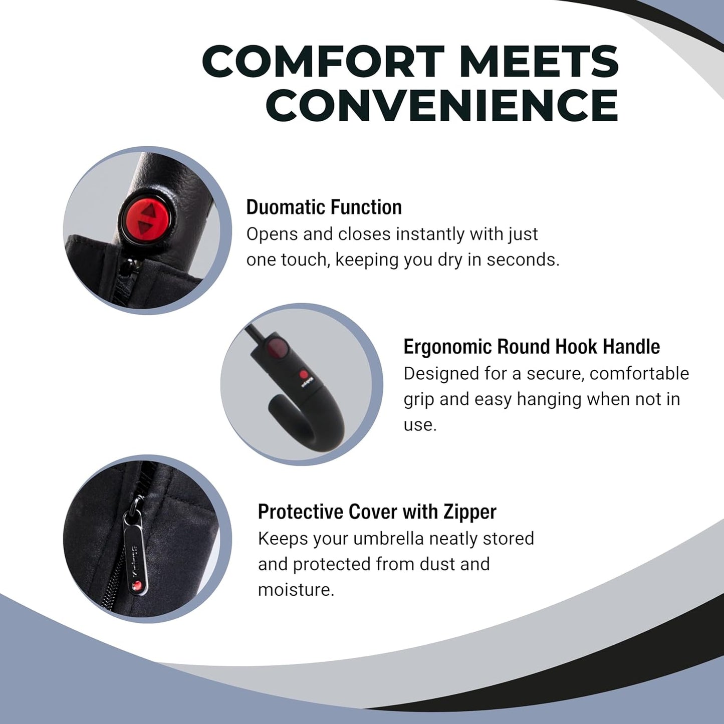 Knirps T.260 Medium Automatic Open Close Rain Umbrella with Curved Handle and Carrying Case - Compact Windproof Travel Umbrellas for Adults, 97cm Diamteter