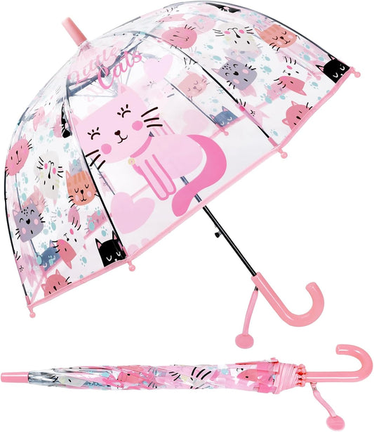 Kids Umbrella Clear Bubble Umbrellas for Rain,Transparent Dome Safety Windproof Umbrella with Easy-Grip Hook Handle for Toddler Girls and Boys