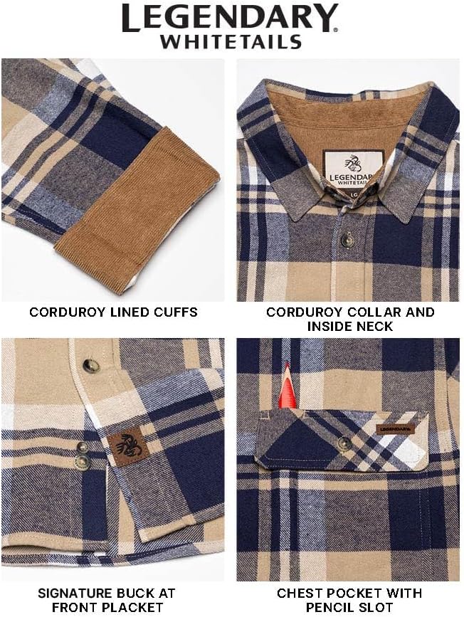 Legendary Whitetails Men's Flannel Shirt Long Sleeve Button Down 100% Cotton