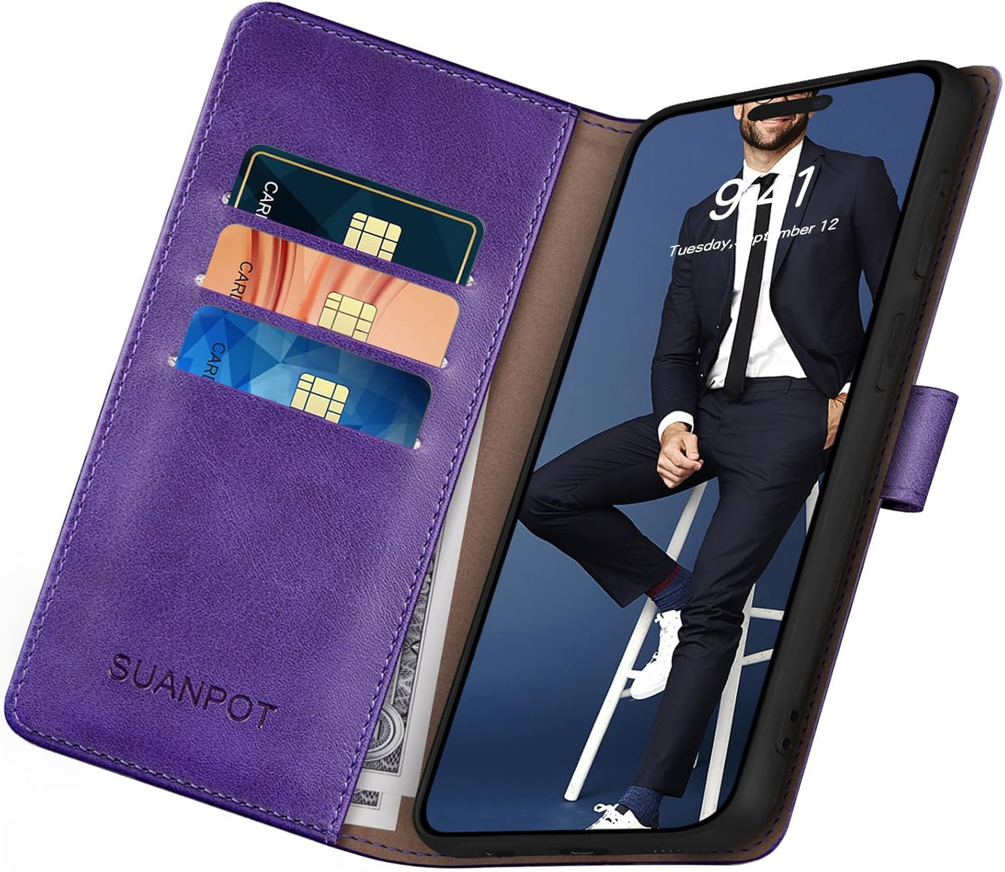 SUANPOT Compatible with iPhone 17 Pro Max 6.9" Wallet case with RFID Blocking Credit Card Holder,Flip Book PU Leather Protective Cover Women Men for Apple 17 Pro Max Phone case Purple