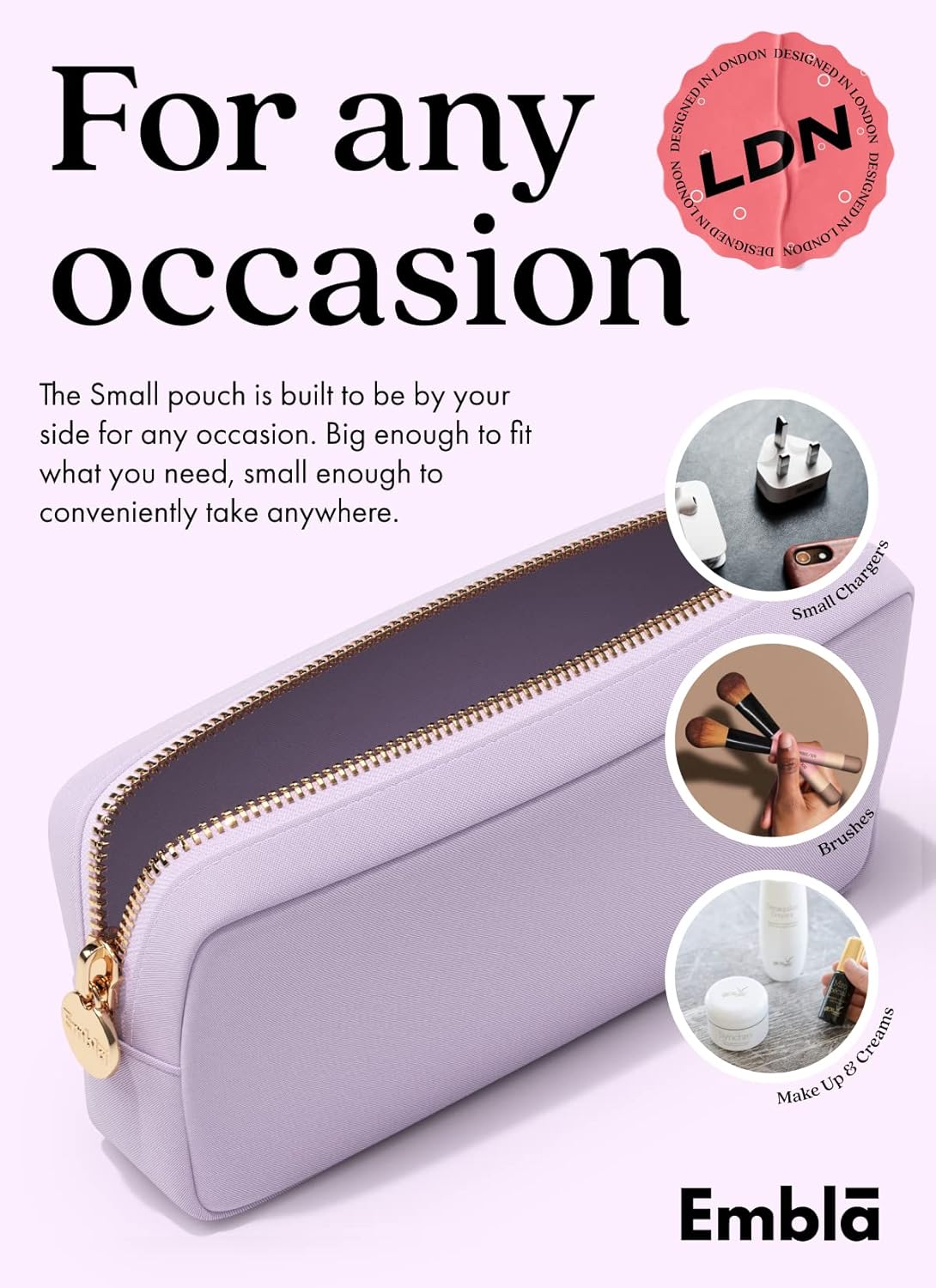 Embla Makeup Bag Travel Cosmetics Pouch and Toiletry Bag, Nylon Zipper Pouch Purse, Cute Make Up Organizer Storage Tote for Women Girls, Waterproof Travel Skincare Case, Small Makeup Bags, Lilac