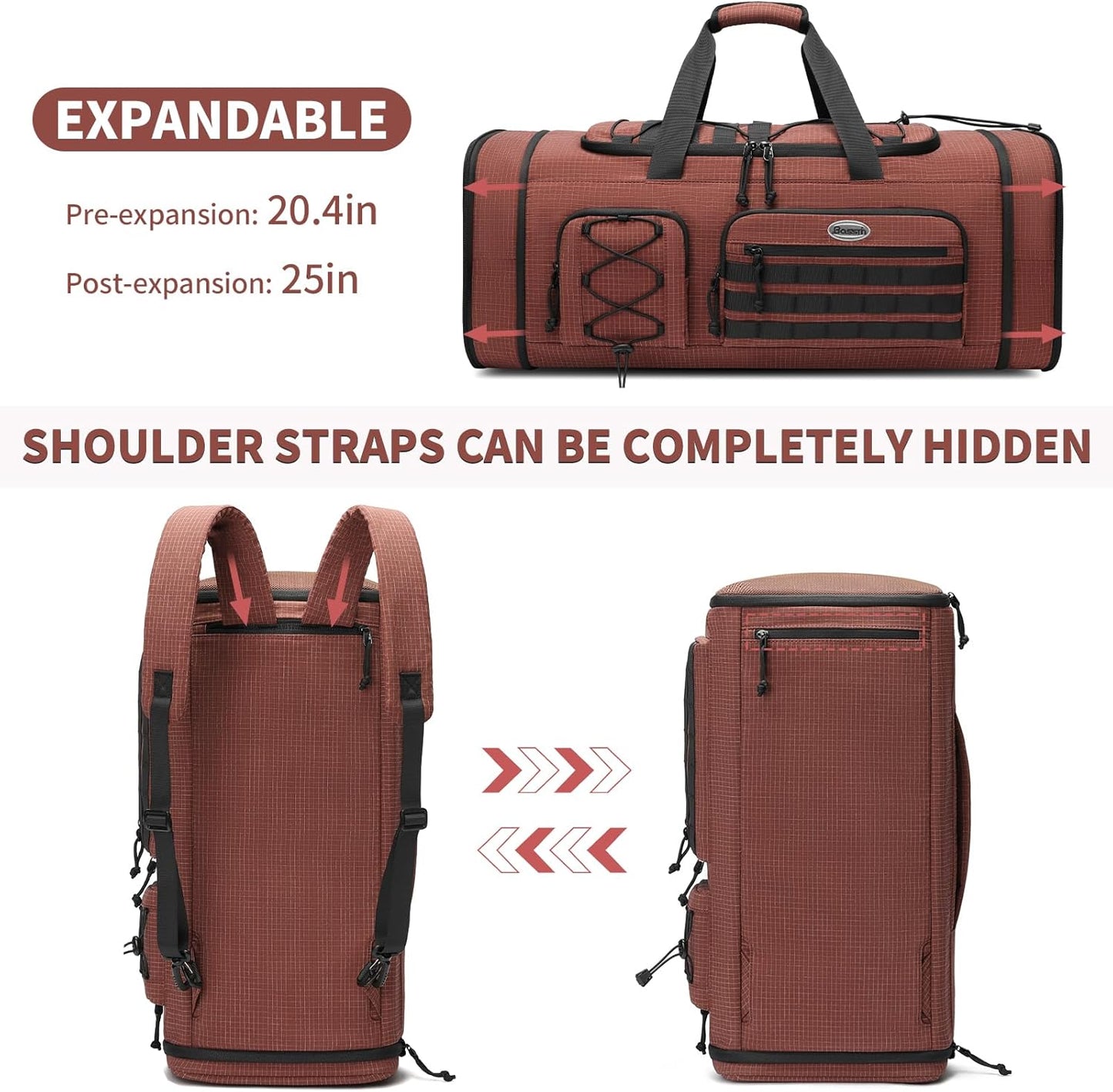 Bosstin Gym Bag for Men & Women,45L Travel Duffle Sports Duffel Bag Gym Weekender Overnight Backpack with Shoe Compartment (COFFEE CHECKERED)