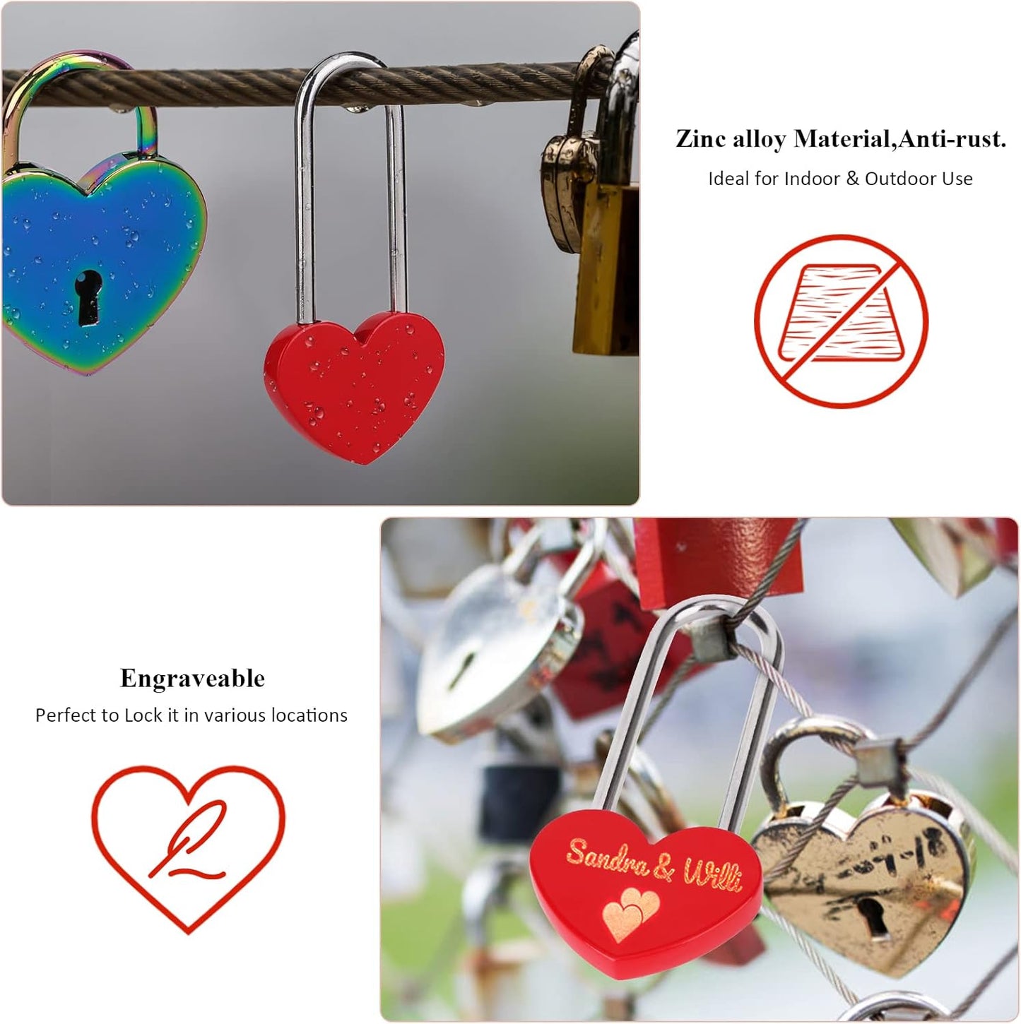 10PCS 3.5" 50mm Love Lock Heart Padlock,Red Single Heart Wish Lock for Lovers Wedding,Valentines,Anniversary,Travel(NO Key)