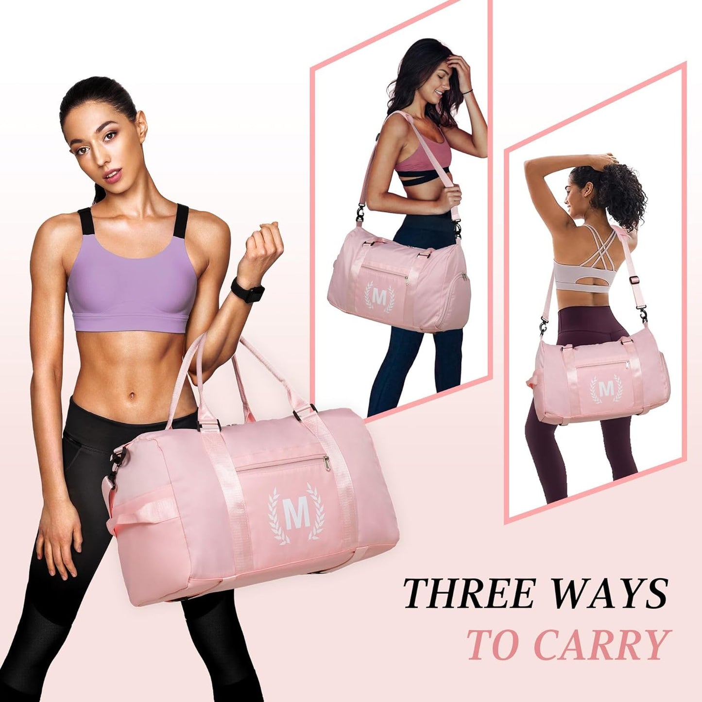 Gym Bag for Women, Fitness Workout Sports Travel Duffle Bag with Wet Pocket & Shoes Compartment, Great Present for Gym Lovers