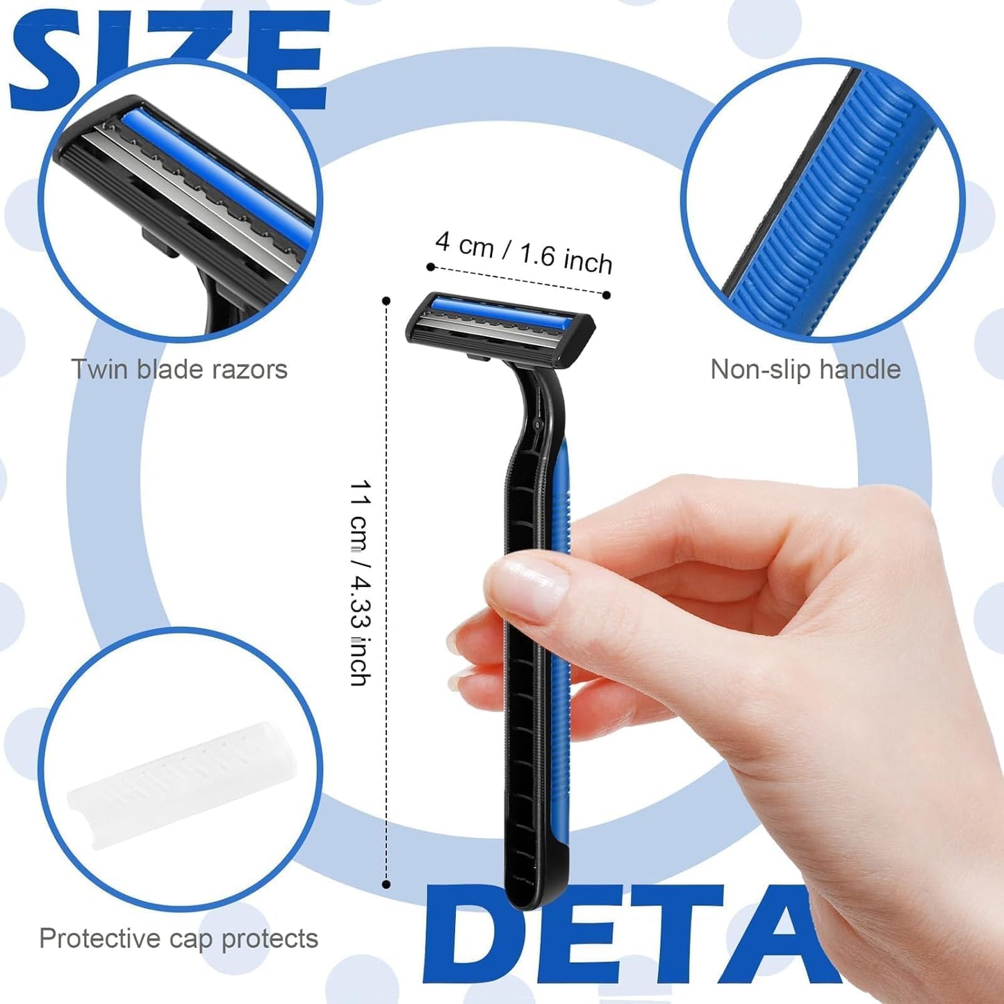 120 Pack Disposable Twin Blade Razors Individually Wrapped, Clear Safety Cap， Multipurpose Portable Shave Razor for Man Woman Bathing Hotel Travel (Blue)