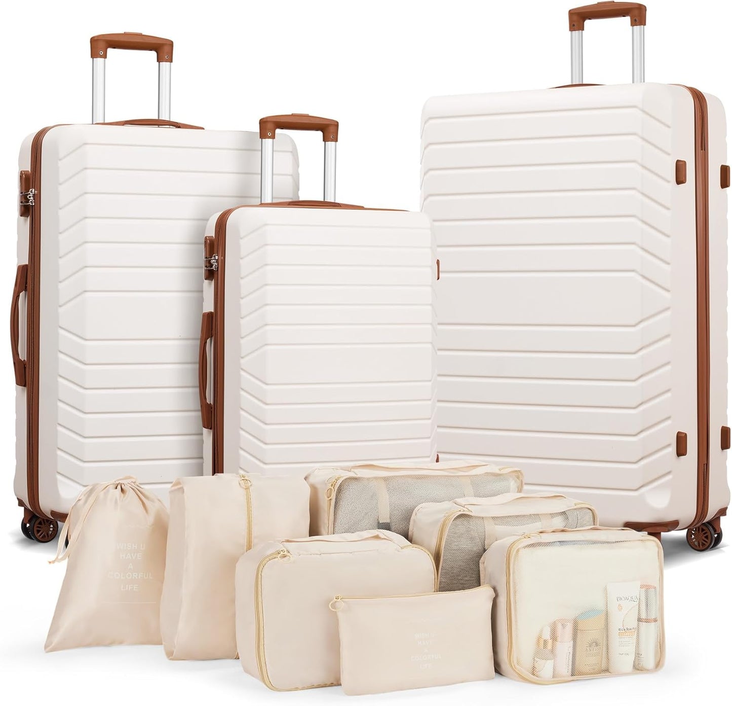 10 Piece Luggage Sets, 3 Piece Suitcase Set, 20 inch Carry on Luggage, 24 inch and 28 inch Checked Luggage with 7PC Packing Bags