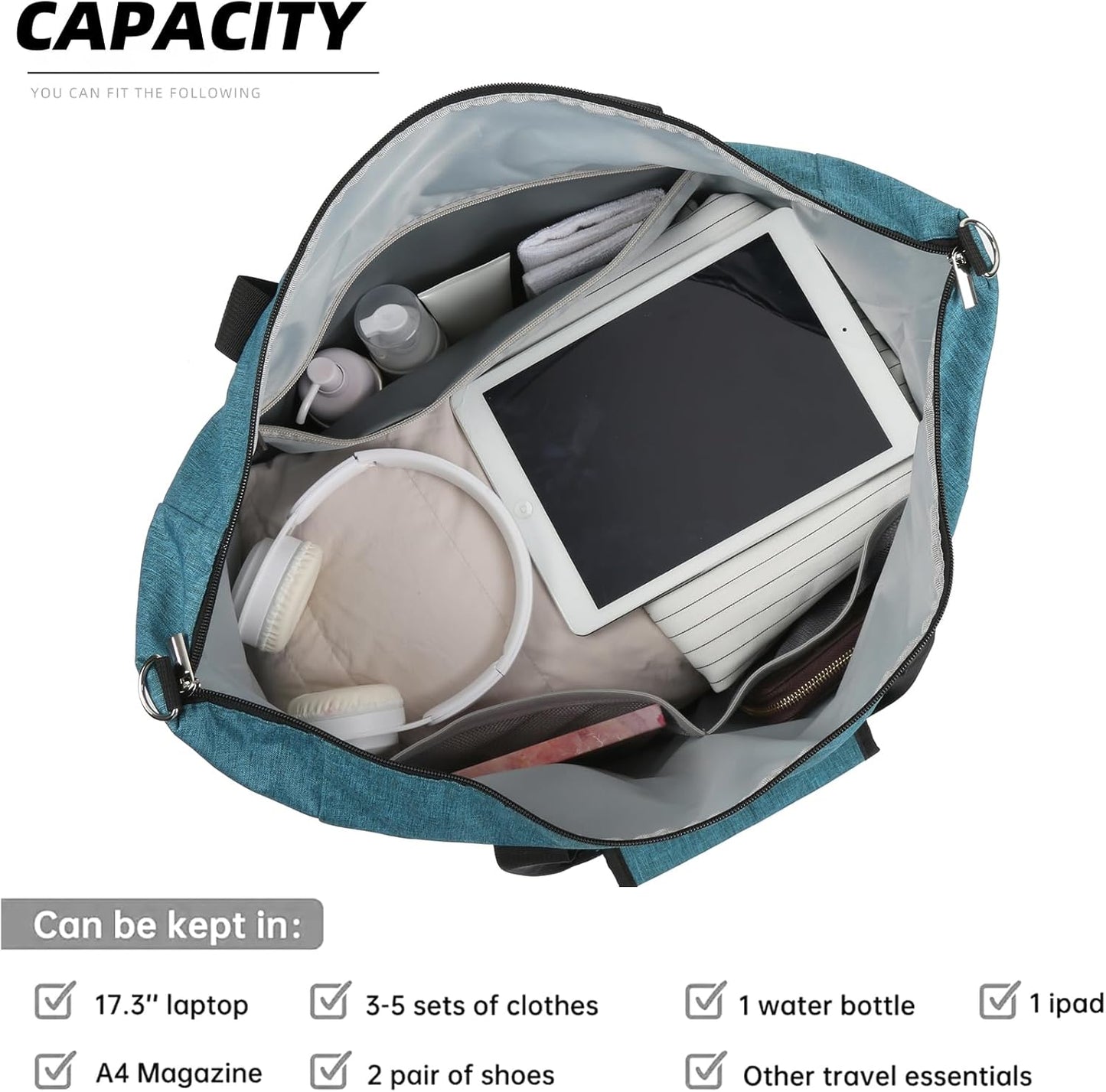 Travel Duffel Bag for Women Men,Sports Tote Gym Bag With Wet Pocke,Foldable Carry on Luggage Bag,Blue