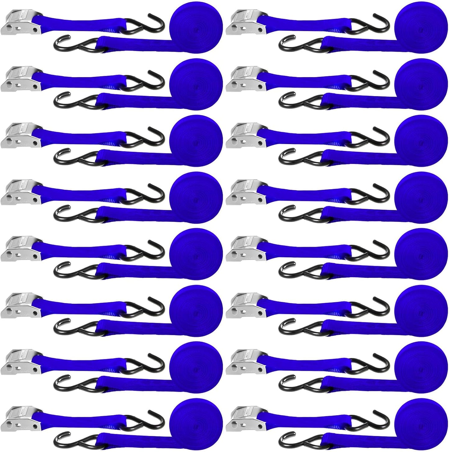 16 Pcs Cambuckle Tie Down Straps 1763lbs Break Strength Securing Straps 1'' x 15 ft Cambuckle Tie Downs with S Hook for Motorcycle, Kayak, Car, Truck, Boat Moving, Securing Cargo(Blue)