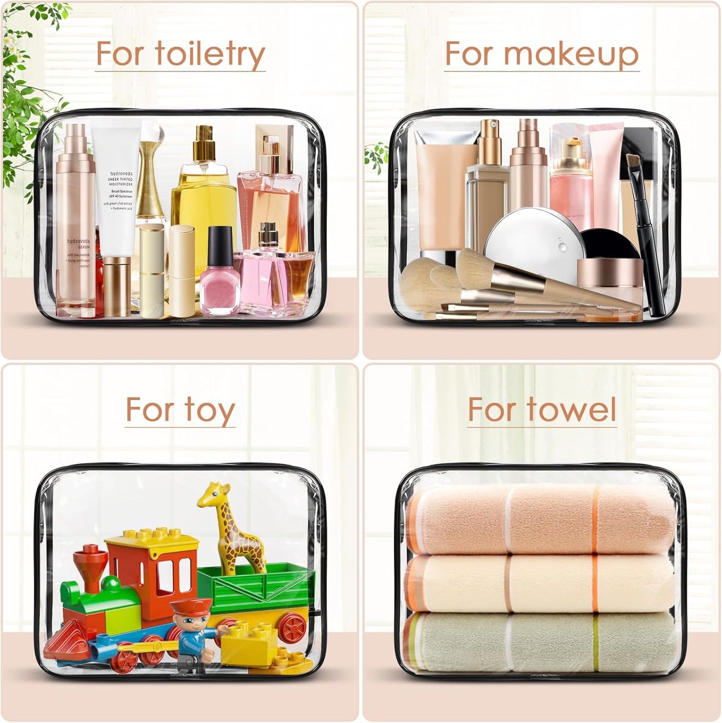 6 Pack Clear Toiletry Bag, TSA Approved Makeup Pouch Water Resistant Portable Travel Organizer, Carry On PVC Cosmetic for Airport Airline Complian