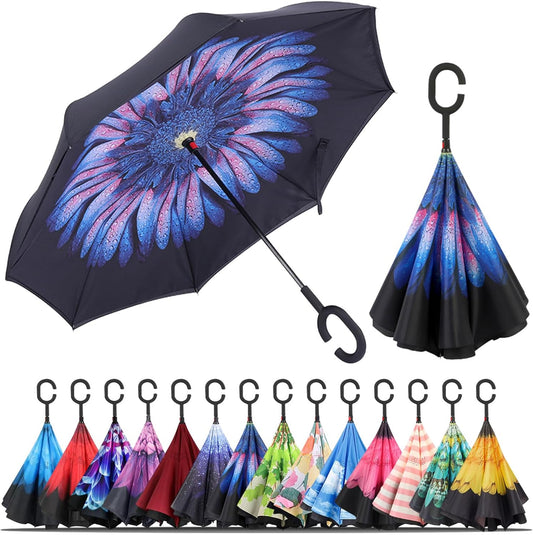 LLanxiry Windproof Inverted Umbrella, Large Reverse Umbrellas for Rain with C-shaped Handle Big Upside Down Inside Out Umbrella for Women & Men