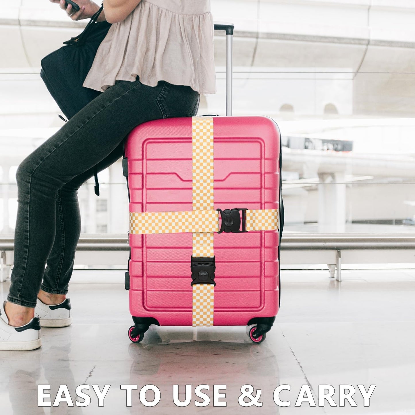 2 Pack 75'' x 2'' Adjustable Luggage Straps for Suitcase Belt Travel Bag Packing Straps Accessories (Yellow Plaid)