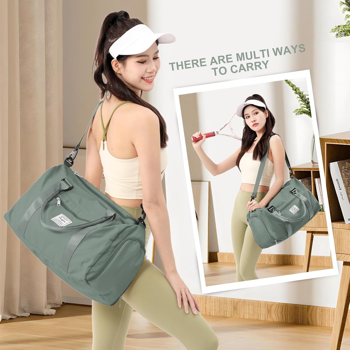Gym Bagsfor Women Men with Shoes Compartment Sports Duffle Bag Personal item travel Duffel Bags Tote Bags Small Carry on Weekender Overnight Bags Workout Dance Bag Hospital Holdalls Dark Green