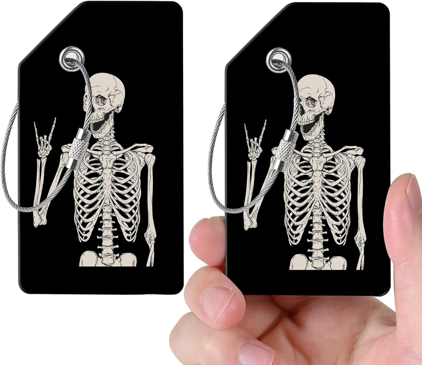 2 Luggage Tags, (1" Smaller Than Traditional) Perfect for Quick Luggage Identification with Stainless Steel Ring and Address Card for Travel and Luggage (Skull)