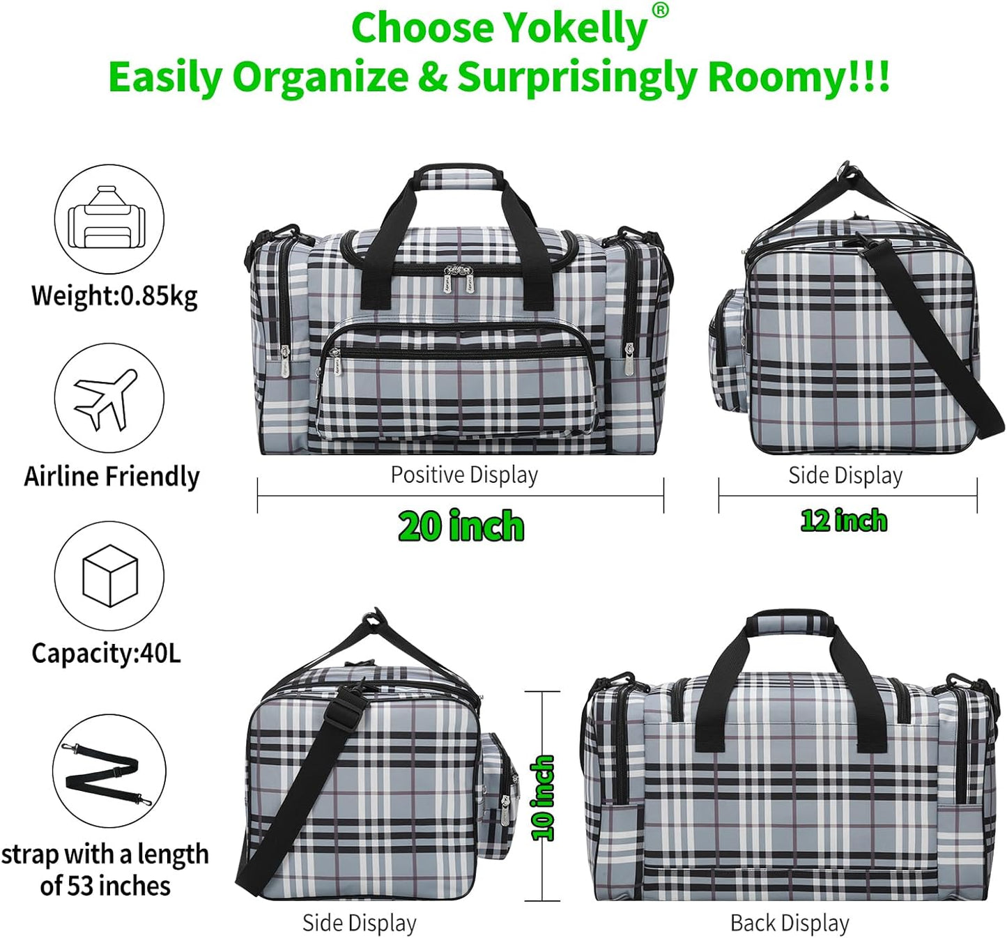 20 inch Sports Duffel Bag - for Travel Gym - Grey/White