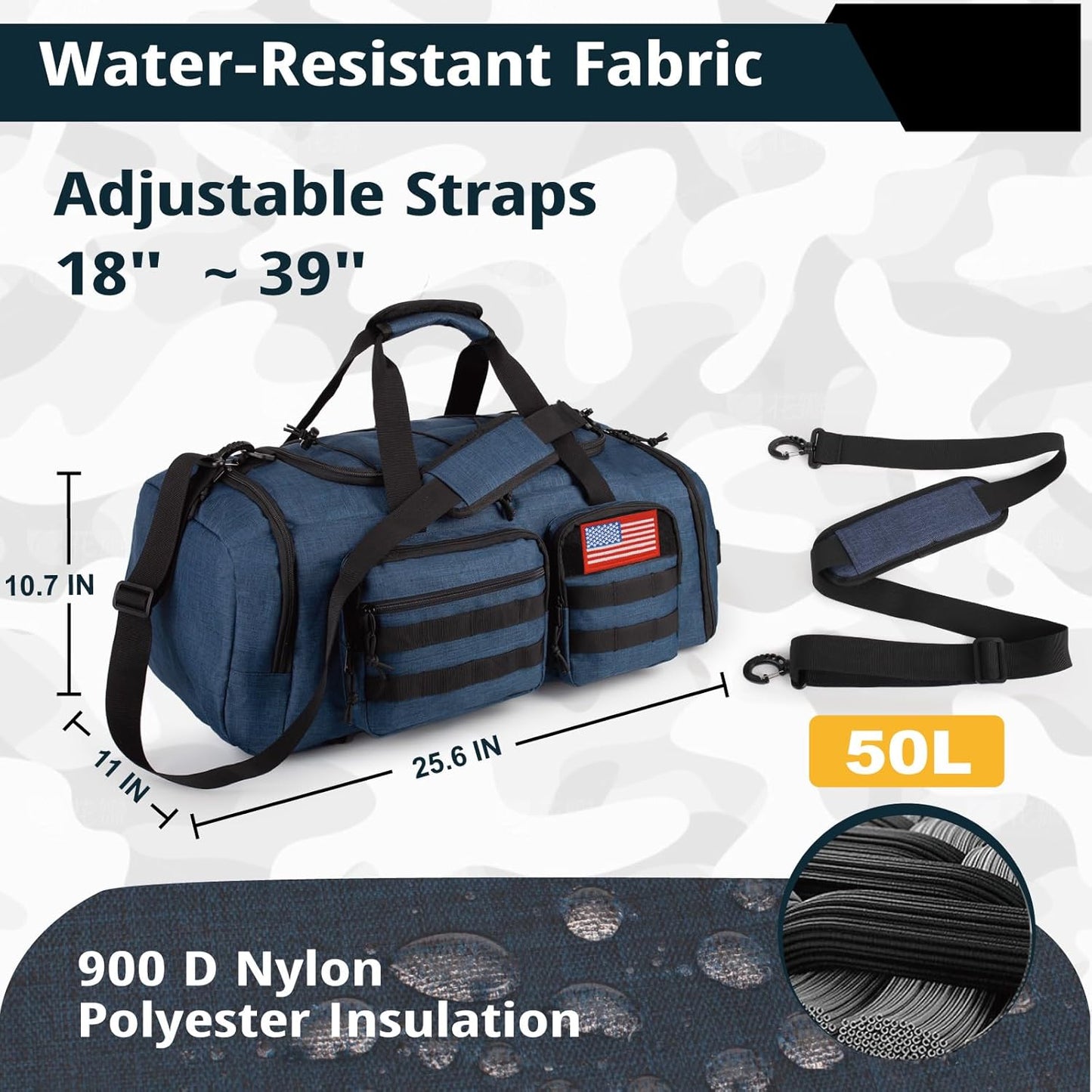 Tactical Gym Bag for Men，50L Large 3 in 1 Sports Duffle Bag with Shoes Compartment for Travel,Water Resistant Travel Backpack Weekender Overnight Bag with Wet Pocket for Women