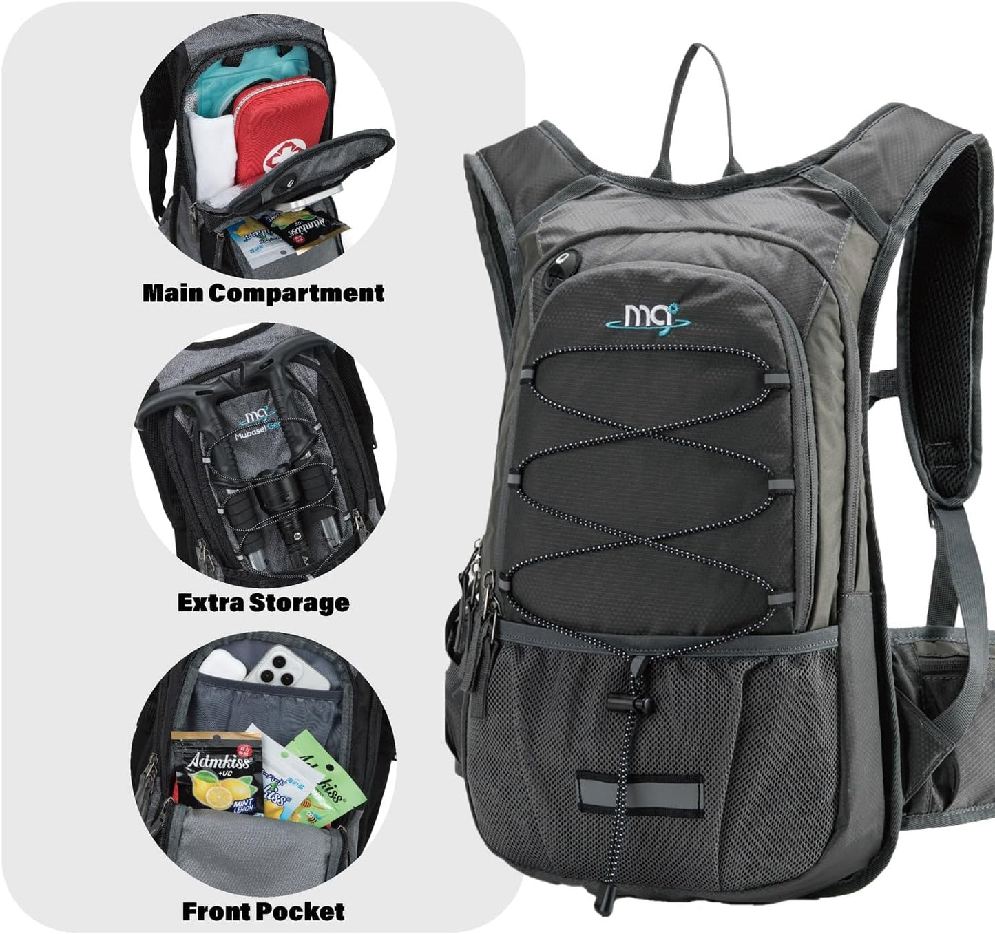 15L Insulated Hydration Backpack Pack with 2L Water Bladder Lightweight Hiking Backpack Bag for Women Men Daypack for Hiking Running Festival Camping Biking