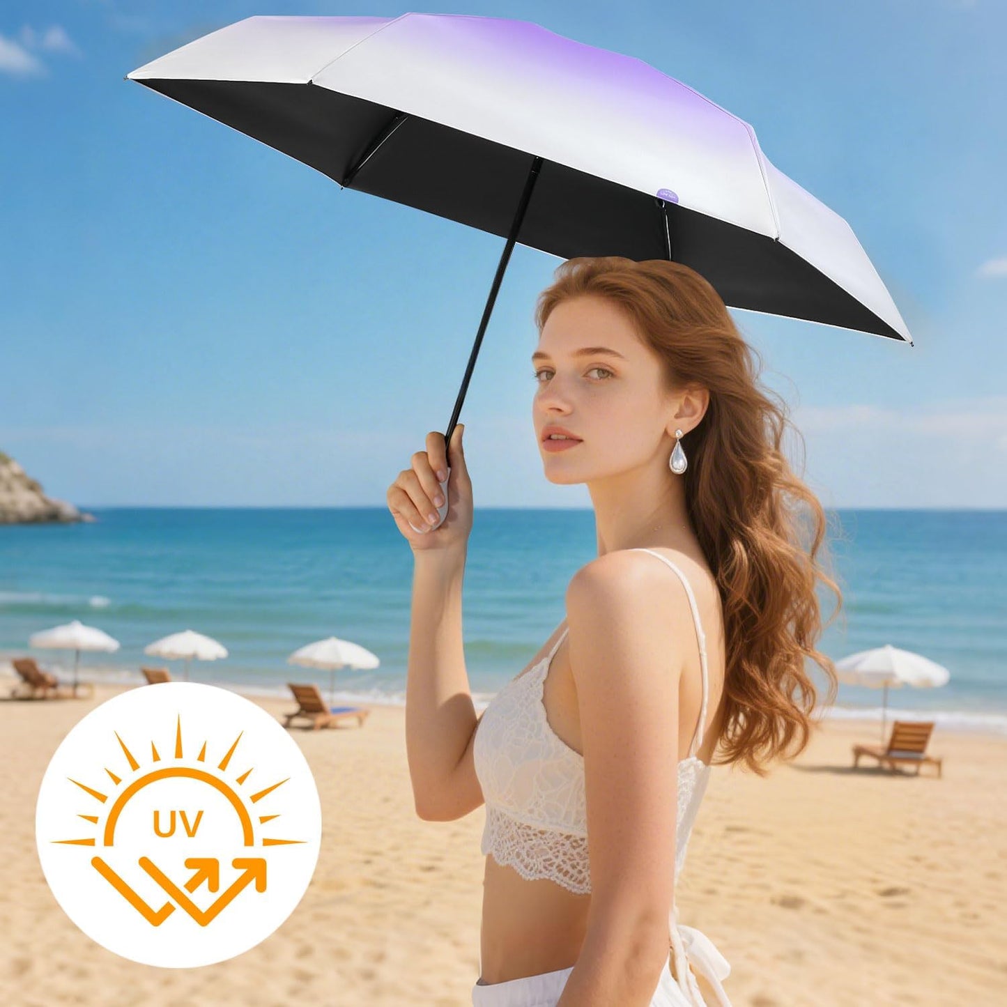 LEAGERA Mini Travel Umbrella UPF 50+ - Folding Portable Compact Umbrella for Purse Lightweight Tiny Trendy UV Protection Umbrellas for Women Girls