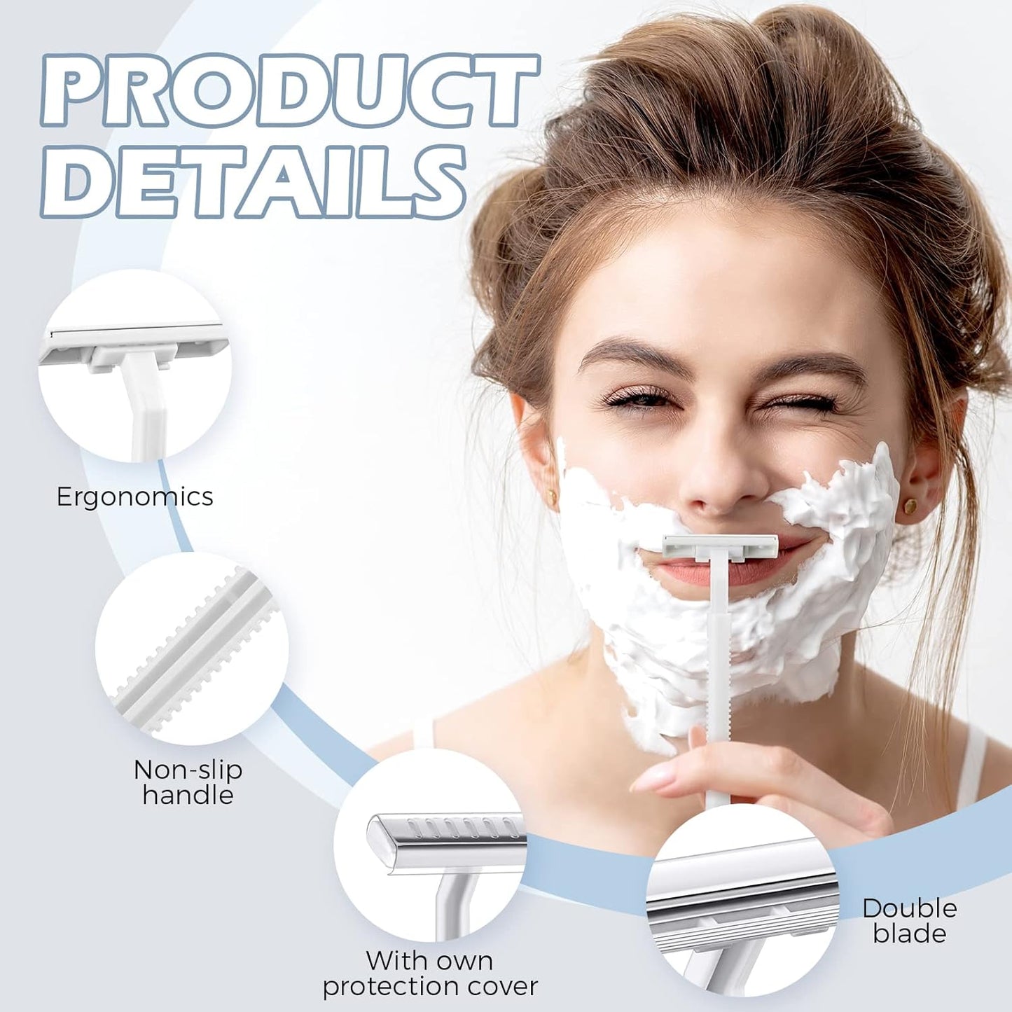 100 Pieces Disposable Razors Bulk for Women Individually Wrapped Twin Blades Shaving Razor Women Razors for Shaving Safety Hotel Guest House Travel Home Use Portable, White