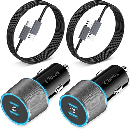 2 Pack 40W Fast USB C Car Charger Adapter for iPhone 17/16/15 Pro Max/Plus/Samsung Galaxy S25/S24 Ultra/S23 Car Phone Charger, Dual 20W PD Port Cigarette Lighter Adapter with 3.3FT Type C Cable